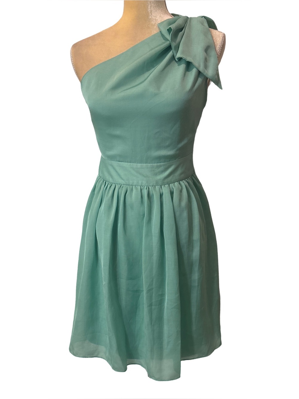 The Limited One Shoulder Short Mint Grn Chiffon Dress Bridesmaid Prom Party Sz 0